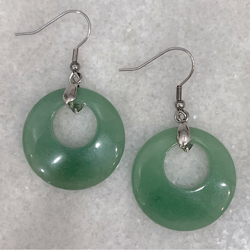 Green Aventurine Silver Hoop Dangle Earrings